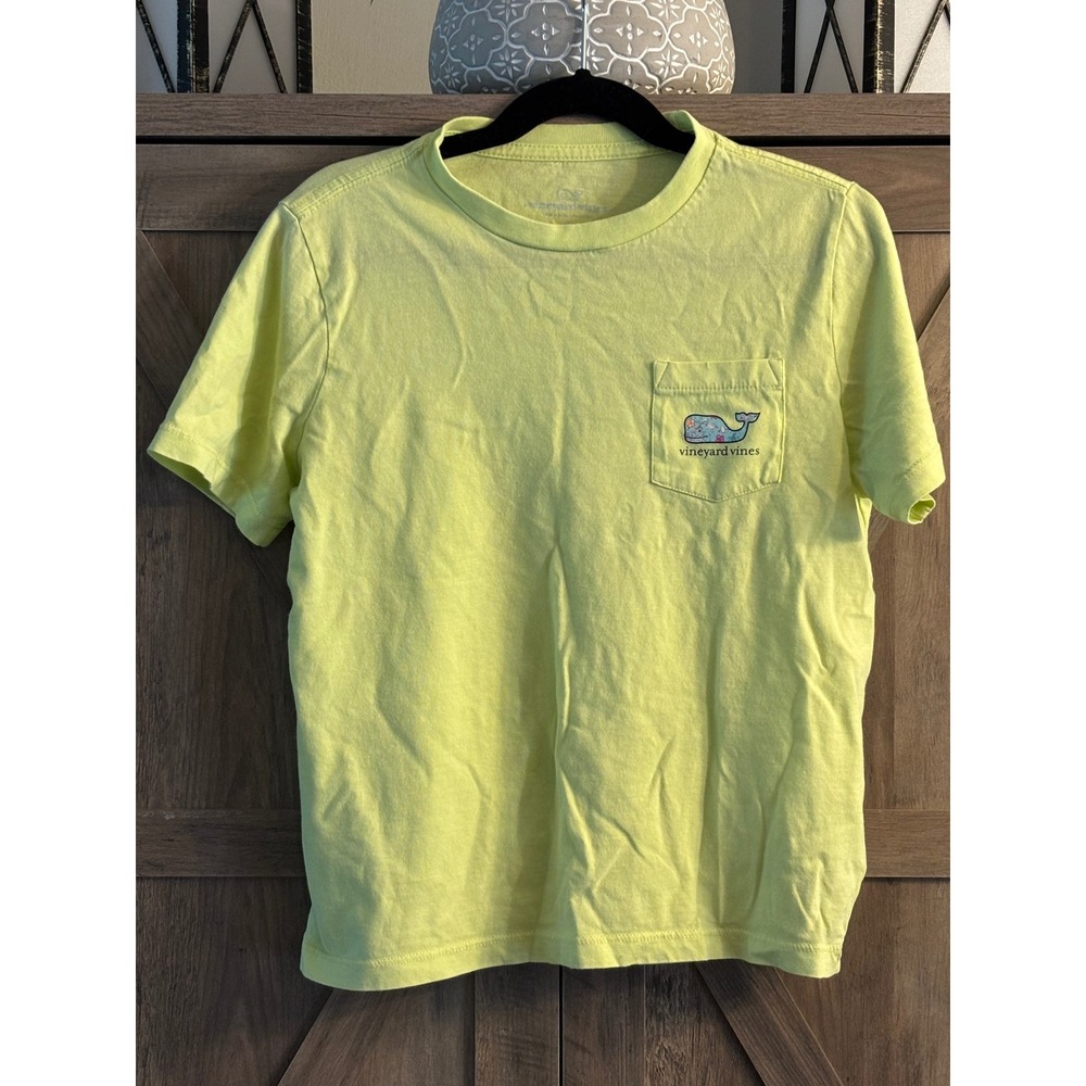 Vineyard Vines Kids Neon Yellow Floral Whale Pocket T-Shirt Size 7